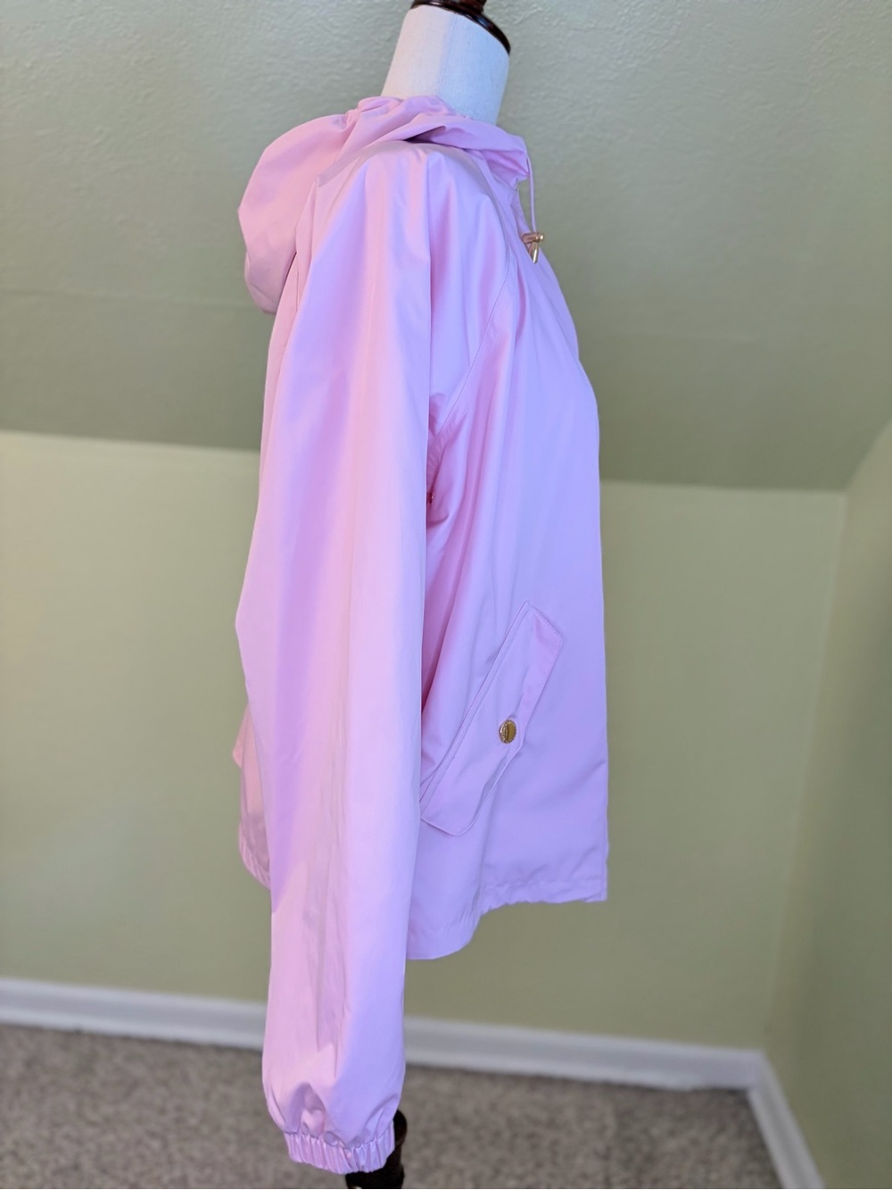 Lauren Ralph Lauren Pink Hooded Rain Jacket Windbreaker Goldtone Hardware Large - Picture 5 of 9